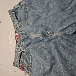 100 percent cotton long straight leg blue jeans. Vintage.